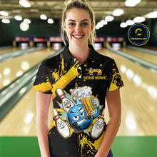 Load image into Gallery viewer, Custom Yellow Funny Beer Bowling Shirt for Women Bowling League Jersey Polo 1/4 Zip Bowling Outfit QZT822