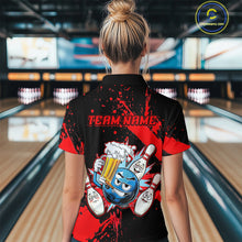 Load image into Gallery viewer, Custom Red Funny Beer Bowling Shirt for Women Bowling League Jersey Polo 1/4 Zip Bowling Outfit QZT822