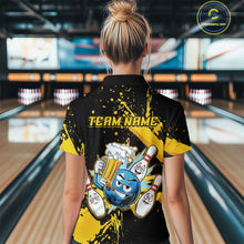 Load image into Gallery viewer, Custom Yellow Funny Beer Bowling Shirt for Women Bowling League Jersey Polo 1/4 Zip Bowling Outfit QZT822