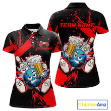 Load image into Gallery viewer, Custom Red Funny Beer Bowling Shirt for Women Bowling League Jersey Polo 1/4 Zip Bowling Outfit QZT822