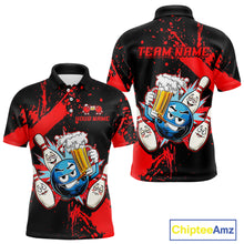 Load image into Gallery viewer, Custom Red Funny Beer Bowling Shirt for Men Bowling League Jersey Polo 1/4 Zip Bowling Outfit QZT822