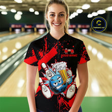Load image into Gallery viewer, Custom Red Funny Beer Bowling Shirt for Women Bowling League Jersey Polo 1/4 Zip Bowling Outfit QZT822