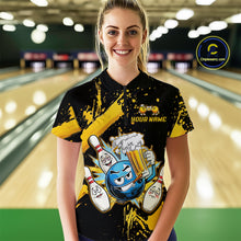 Load image into Gallery viewer, Custom Yellow Funny Beer Bowling Shirt for Women Bowling League Jersey Polo 1/4 Zip Bowling Outfit QZT822