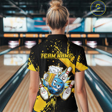 Load image into Gallery viewer, Custom Yellow Funny Beer Bowling Shirt for Women Bowling League Jersey Polo 1/4 Zip Bowling Outfit QZT822