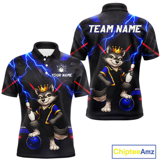 Custom Funny King Wolf Bowling Shirt for Men Crown Bowling Jersey Thunder Bowling Shirt Polo & Quarter-Zip QZT962