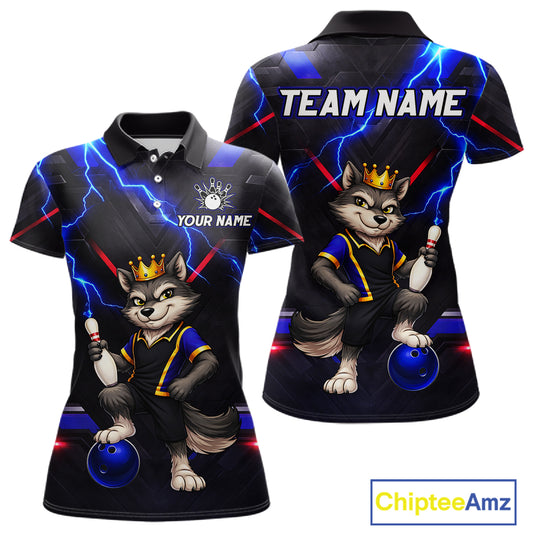Custom Funny King Wolf Bowling Shirt for Women Crown Bowling Jersey Thunder Bowling Shirt Polo & Quarter-Zip QZT962