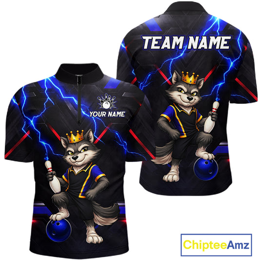 Custom Funny King Wolf Bowling Shirt for Men Crown Bowling Jersey Thunder Bowling Shirt Polo & Quarter-Zip QZT962