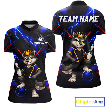 Custom Funny King Wolf Bowling Shirt for Women Crown Bowling Jersey Thunder Bowling Shirt Polo & Quarter-Zip QZT962