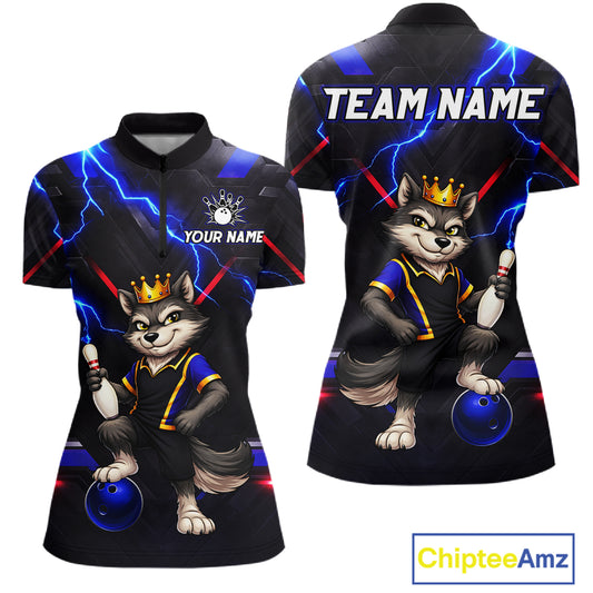 Custom Funny King Wolf Bowling Shirt for Women Crown Bowling Jersey Thunder Bowling Shirt Polo & Quarter-Zip QZT962