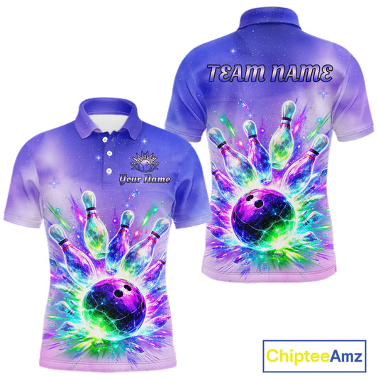 Custom Aurora Bowling Team Shirt Neon Glow Bowling Jersey Cosmic Galaxy Bowling Uniform for Men QZT966