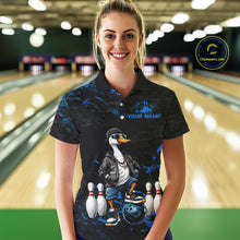 Load image into Gallery viewer, Personalized Blue Funny Goose Bowling Team Shirt for Women Bowling League Jersey Polo &amp; 1/4-Zip QZT877