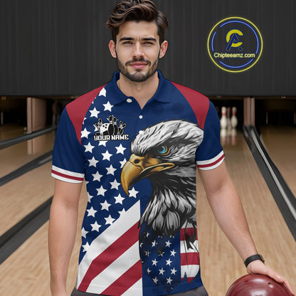 Custom US Flag Eagle Bowling Team Shirt for Men Bowling League Jersey Polo & Quarter-Zip QZT816