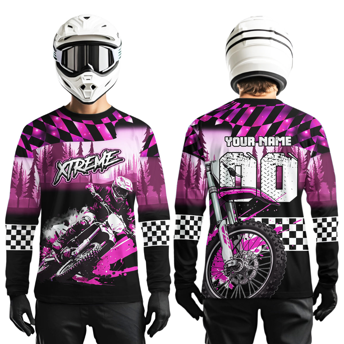 Personalized Pink Motocross Jersey for Adult Kids Extreme Racing Shirt UPF30+ Dirt Bike Clothes MHT125