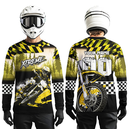 Personalized Yellow Motocross Jersey for Adult Kids Extreme Racing Shirt UPF30+ Dirt Bike Clothes MHT125