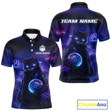 Load image into Gallery viewer, Personalized Neon Cat Bowling Shirt for Men Bowling Team Polo &amp; Quarter-Zip Bowling Outfit QZT884