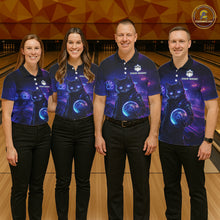 Load image into Gallery viewer, Personalized Neon Cat Bowling Shirt for Men Bowling Team Polo &amp; Quarter-Zip Bowling Outfit QZT884