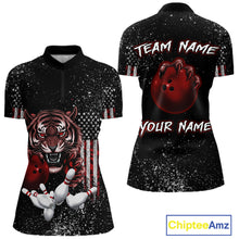 Load image into Gallery viewer, Custom American Flag Bowling Shirt Tiger Bowling Jersey League Polo &amp; 1/4 Zip Bowling for Women QZT835