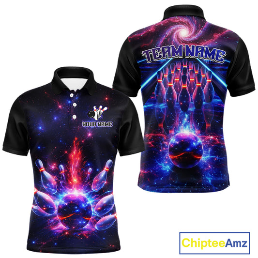 Personalized Galaxy Bowling Shirt Polo & 1/4-Zip for Men Bowling Jersey League QZT837