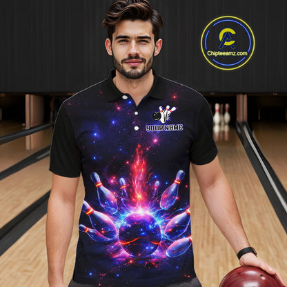 Personalized Galaxy Bowling Shirt Polo & 1/4-Zip for Men Bowling Jersey League QZT837