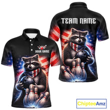 Load image into Gallery viewer, Custom American Flag Raccoon Bowling Shirt Bowling Jersey for Men Patriotic Bowling Polo &amp; 1/4-Zip QZT974