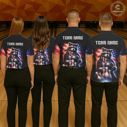 Custom American Flag Raccoon Bowling Shirt Bowling Jersey for Women Patriotic Bowling Polo & 1/4-Zip QZT974