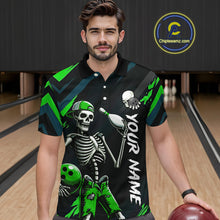 Load image into Gallery viewer, Custom Green Skull Bowling Team Shirt for Men Polo &amp; 1/4 Zip Bowling League Jersey Bowling Unisex QZT794