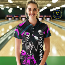 Load image into Gallery viewer, Custom Pink Skull Bowling Team Shirt for Women Polo &amp; 1/4 Zip Bowling League Jersey Bowling Gift QZT794