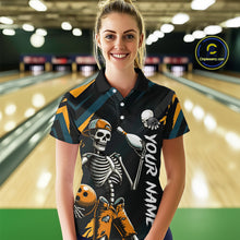 Load image into Gallery viewer, Custom Yellow Skull Bowling Team Shirt for Women Polo &amp; 1/4 Zip Bowling League Jersey Bowling Gift QZT794
