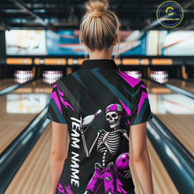 Load image into Gallery viewer, Custom Pink Skull Bowling Team Shirt for Women Polo &amp; 1/4 Zip Bowling League Jersey Bowling Gift QZT794