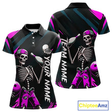 Load image into Gallery viewer, Custom Pink Skull Bowling Team Shirt for Women Polo &amp; 1/4 Zip Bowling League Jersey Bowling Gift QZT794