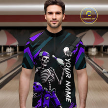 Load image into Gallery viewer, Custom Purple Skull Bowling Team Shirt for Men Polo &amp; 1/4 Zip Bowling League Jersey Bowling Unisex QZT794