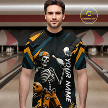 Load image into Gallery viewer, Custom Yellow Skull Bowling Team Shirt for Men Polo &amp; 1/4 Zip Bowling League Jersey Bowling Unisex QZT794