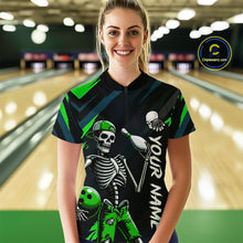 Load image into Gallery viewer, Custom Green Skull Bowling Team Shirt for Women Polo &amp; 1/4 Zip Bowling League Jersey Bowling Gift QZT794