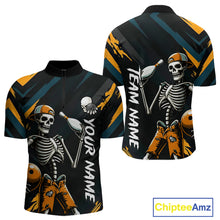 Load image into Gallery viewer, Custom Yellow Skull Bowling Team Shirt for Men Polo &amp; 1/4 Zip Bowling League Jersey Bowling Unisex QZT794
