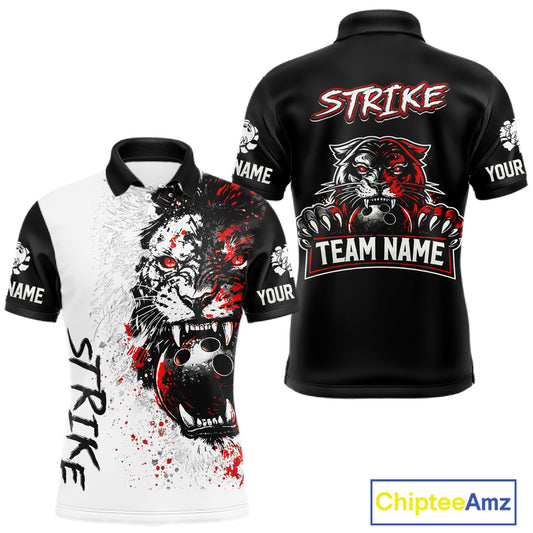 Custom Red & White Tiger Bowling Team Jersey for Men Bowling Shirt Polo & 1/4 Zip Bowling Outfit QZT841