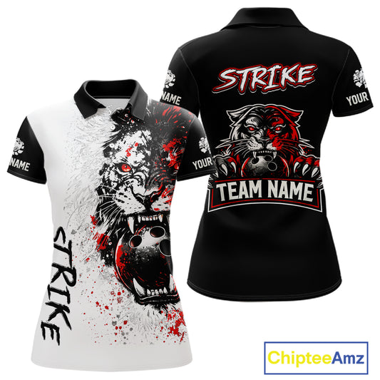 Custom Red & White Tiger Bowling Team Jersey for Women Bowling Shirt Polo & 1/4 Zip Bowling Outfit QZT841