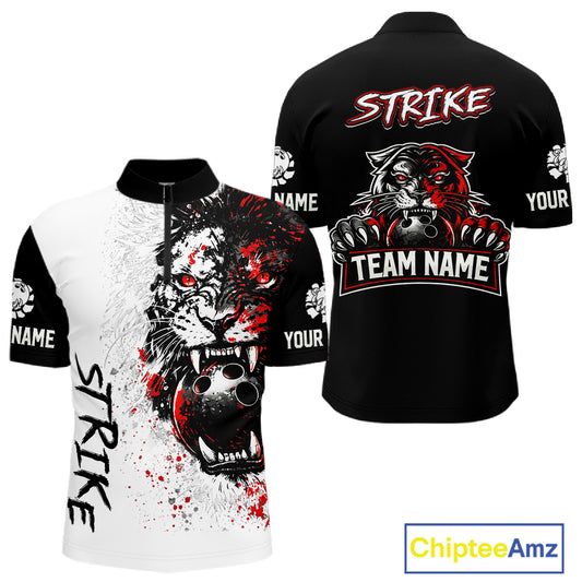 Custom Red & White Tiger Bowling Team Jersey for Men Bowling Shirt Polo & 1/4 Zip Bowling Outfit QZT841