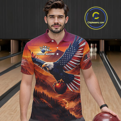 Custom American Eagle Bowling Shirt for Men Sunset Bowling Jersey Patriotic Bowling Outfit QZT975