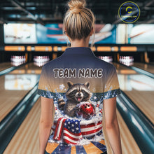 Load image into Gallery viewer, Funny US Flag Raccoon Bowling Shirt for Women Custom Patriotic Bowling Jersey QZT976