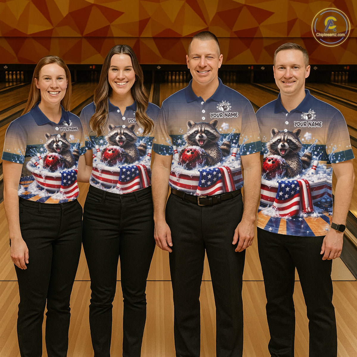 Funny Raccoon Bowling Shirt for Men Custom Patriotic Bowling Jersey US Flag Bowling Outfit QZT976