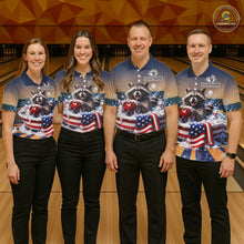Load image into Gallery viewer, Funny US Flag Raccoon Bowling Shirt for Women Custom Patriotic Bowling Jersey QZT976