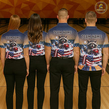 Load image into Gallery viewer, Funny US Flag Raccoon Bowling Shirt for Women Custom Patriotic Bowling Jersey QZT976