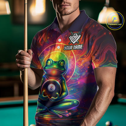 Custom Zen Frog Billiard Shirt for Men 8 Ball Meditation Style Billiard Jersey Pool Shit BHT13