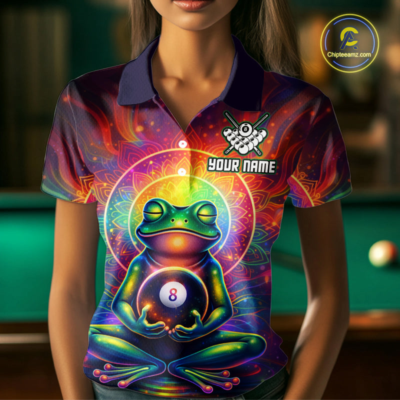 Custom Zen Frog Billiard Shirt for Women 8 Ball Meditation Style Billiard Jersey Pool Shit BHT13