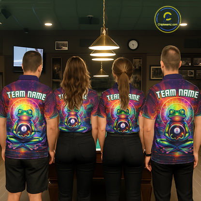 Custom Zen Frog Billiard Shirt for Men 8 Ball Meditation Style Billiard Jersey Pool Shit BHT13