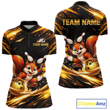 Load image into Gallery viewer, Back &amp; Gold Squirrel Bowling Team Shirt for Women Custom Funny Bowling Jersey Polo &amp; 1/4-Zip QZT980