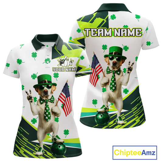 Custom Green Funny Golden Retriever Dog Bowling Shirt Samrock Pattern Bowling St. Patrick Day for Women QZT936