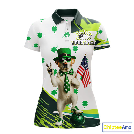 Custom Green Funny Golden Retriever Dog Bowling Shirt Samrock Pattern Bowling St. Patrick Day for Women QZT936