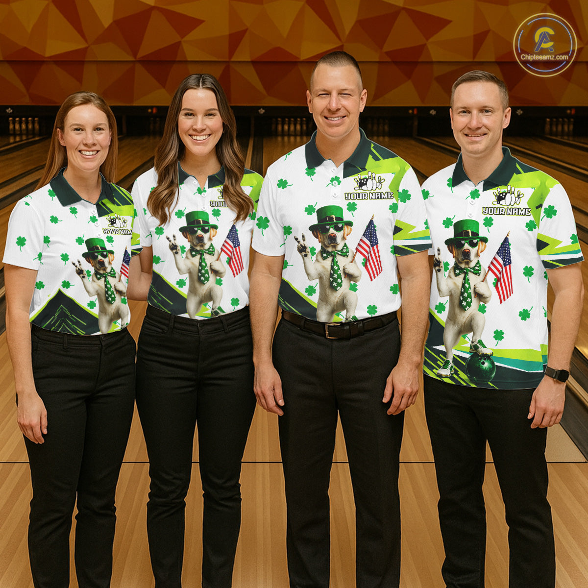 Custom Green Funny Golden Retriever Dog Bowling Shirt Samrock Pattern Bowling St. Patrick Day for Men QZT936
