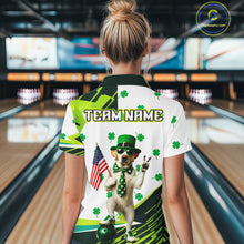 Load image into Gallery viewer, Custom Green Funny Golden Retriever Dog Bowling Shirt Samrock Pattern Bowling St. Patrick Day for Women QZT936